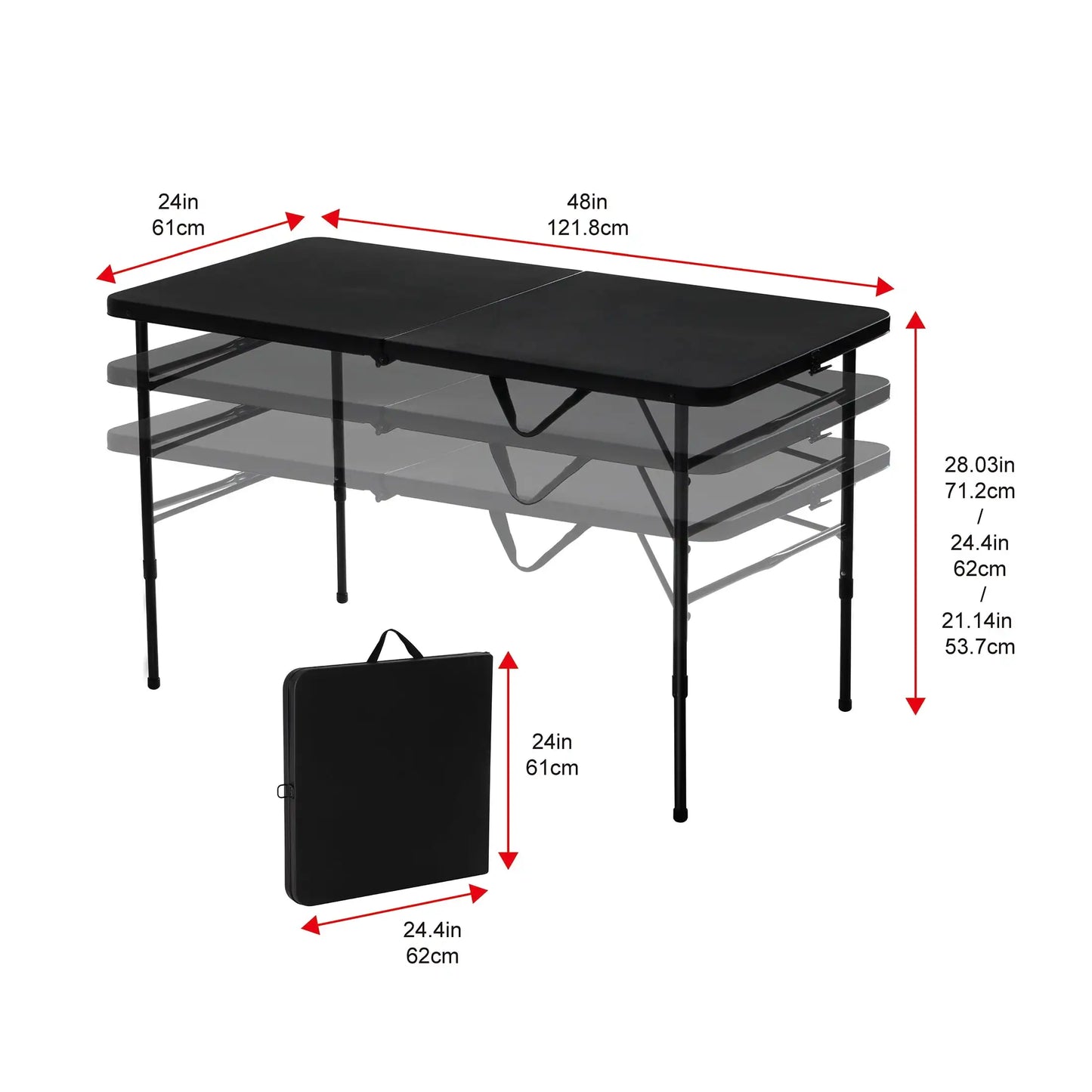 4-Foot Foldable Adjustable Table for Serving Table, Craft Supply Table, Outdoor Dining Table