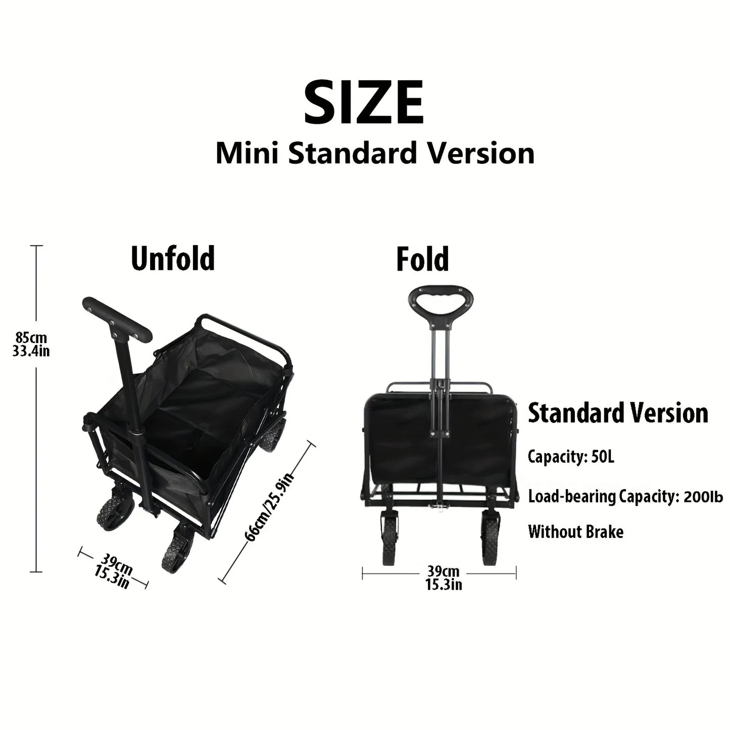 Foldable Folding Car Stroller, Dog Stroller Heavy Duty Utility Garden Cart with All-Terrain Wheels for Beach, Lawn, Sports, Camp