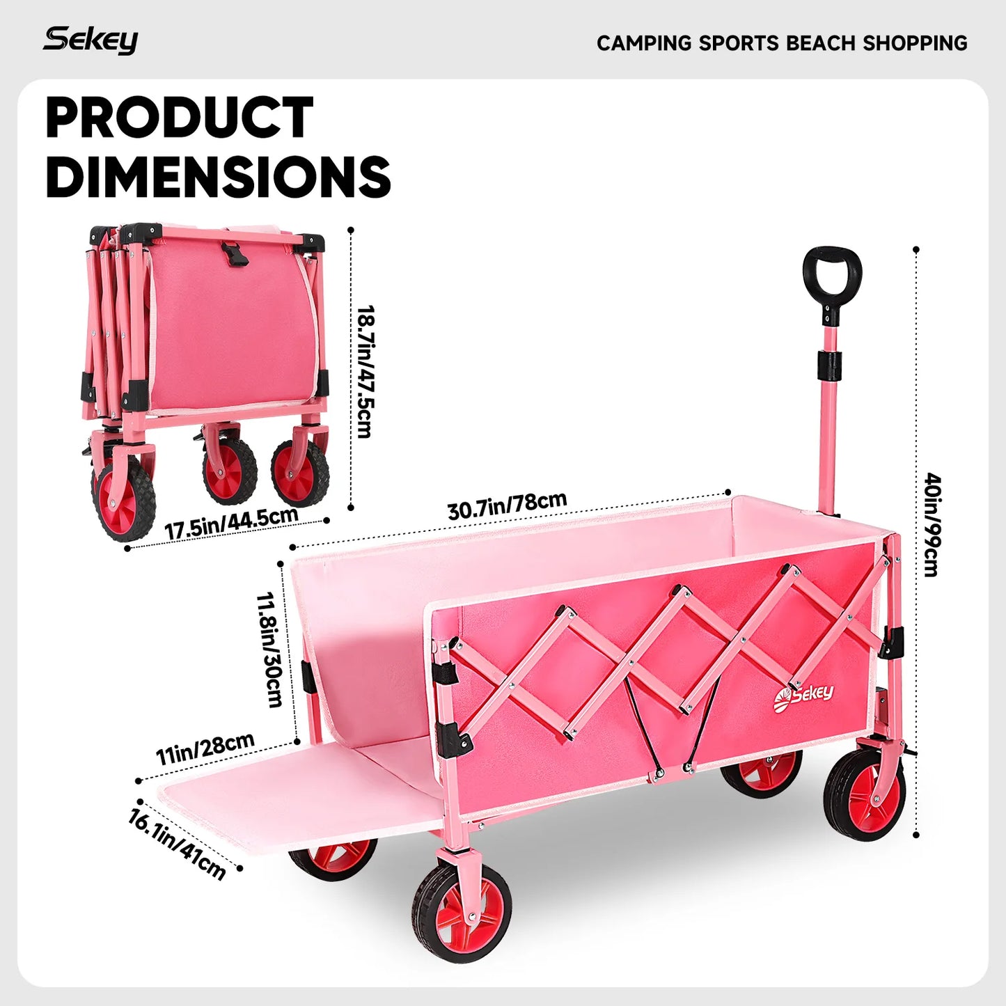 52" Extender Folding Collapsible Wagon Carts Foldable with 330LBS Weight Capacity Heavy Duty Lightweight Extra-Long Utility Cart