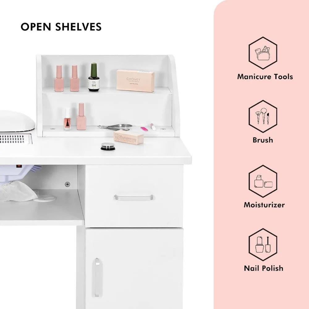 Manicure Table, Nail Table, Storage Rack,Nail Station, Wooden Drawers, Nail Desk, Beauty Workstation, Wrist Cushion, Nail Table