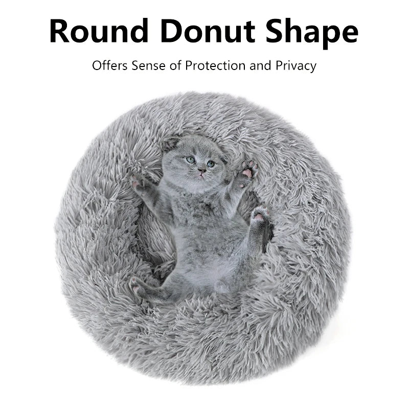 50-100cm Calming Donut Bed For Dog and Cat,Super Soft Plush Pet Cat Beds, Cute Fluffy Round Pet Bed Non-Slip Washable
