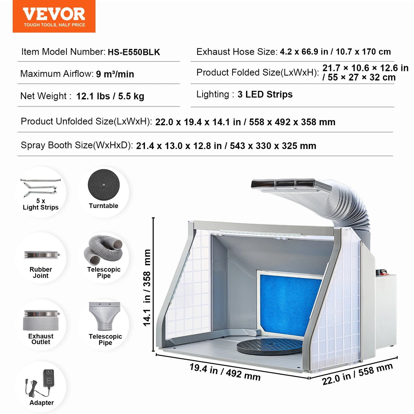 VEVOR Airbrush Spray Booth Dual Fans Portable Hobby Airbrush Paint Spray Booth Kit with LED Lights and Exhaust Extension Hose