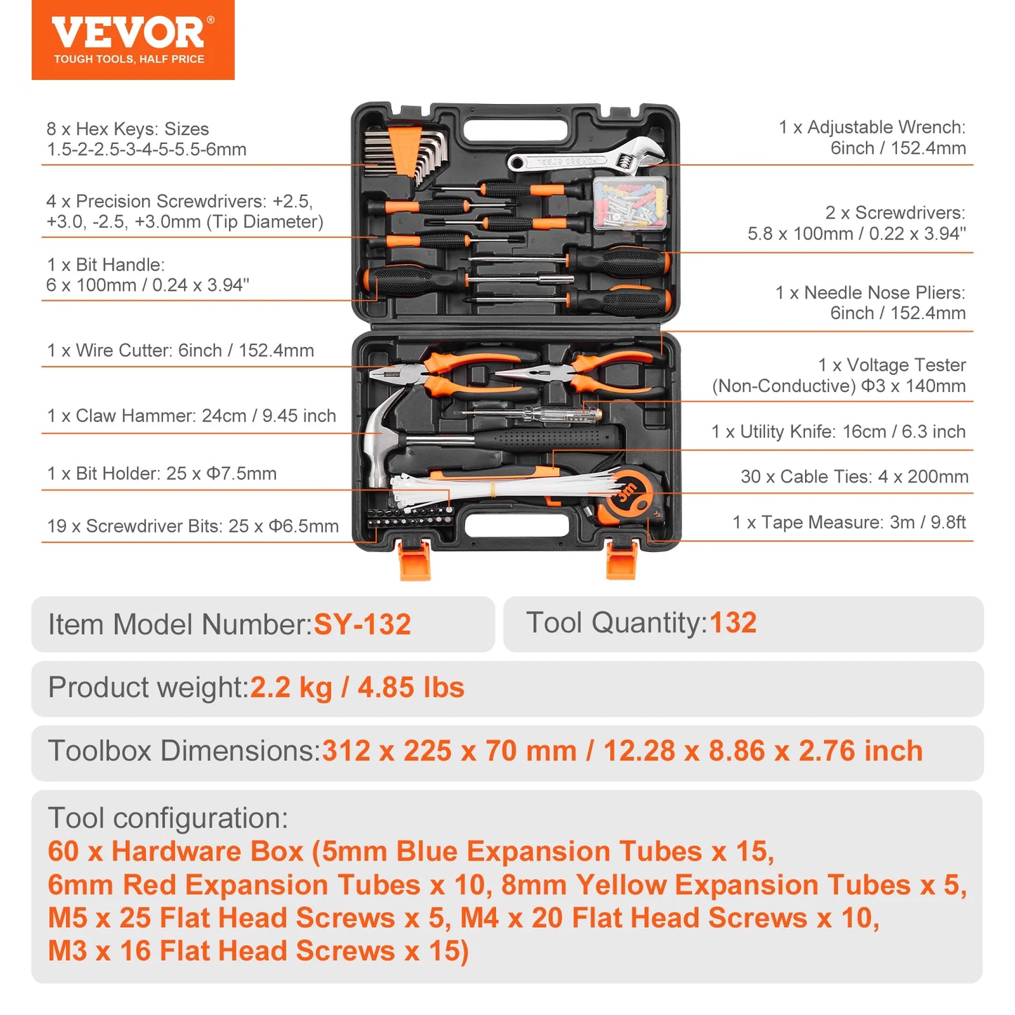 VEVOR Home Repair Tool Kit with Portable Storage Case for DIY Projects and Automotive Maintenance