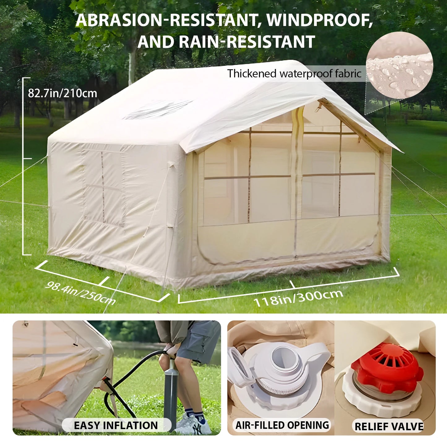 Inflatable Camping Tents with Hand Pump,Easy Setup Waterproof and Windproof Blow up Tent with Mesh & Chimney Window