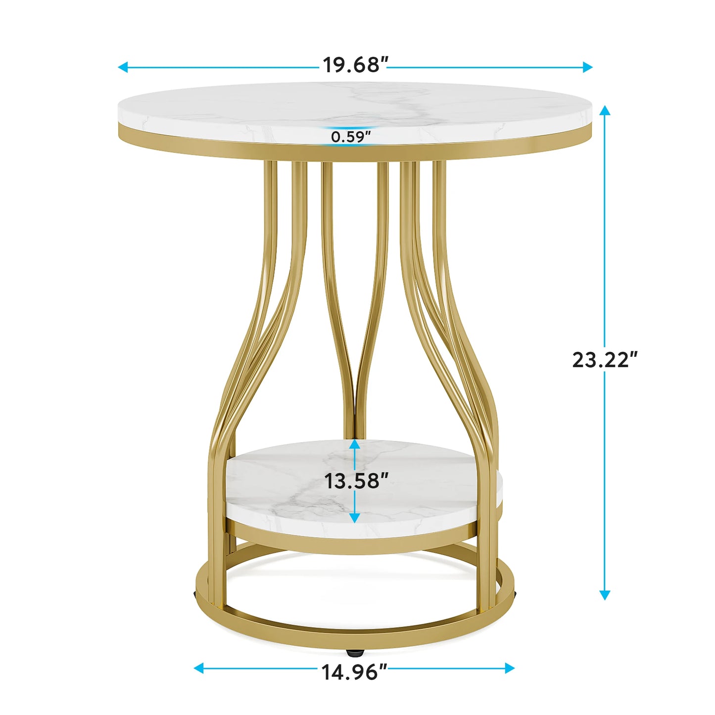 Tribesigns Round Side Table White Gold End Table 2-Tier Modern Bedside Table Small Side Table with Storage for Couch