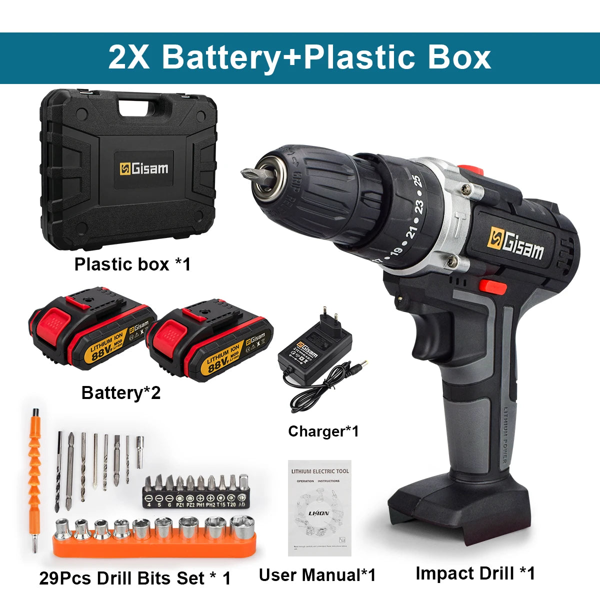 21V Cordless Impact Drill Electric Screwdriver Mini Wireless Hand Drill Lithium Ion Battery Power Tool