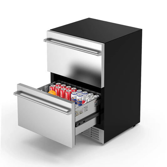 24 Inch under Counter Beverage Refrigerator Outdoor Drawer Fridge Stainless Steel Temperature Control for Home Outdoor Use