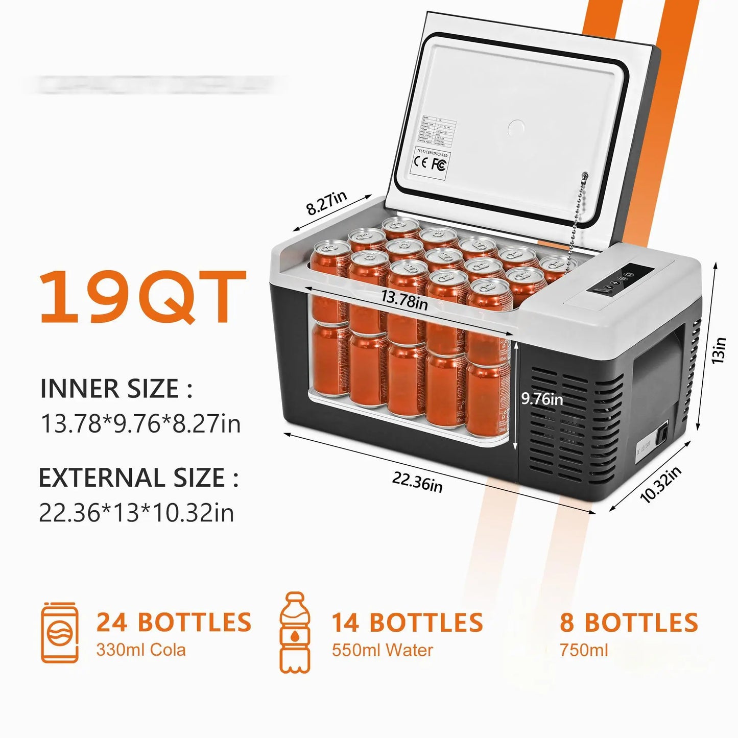 SIMZLIFE 12V Car Fridge Refrigerator 18L Compressor APP Control Portable Refrigerator Portable Freezer for Camping Travel Boat