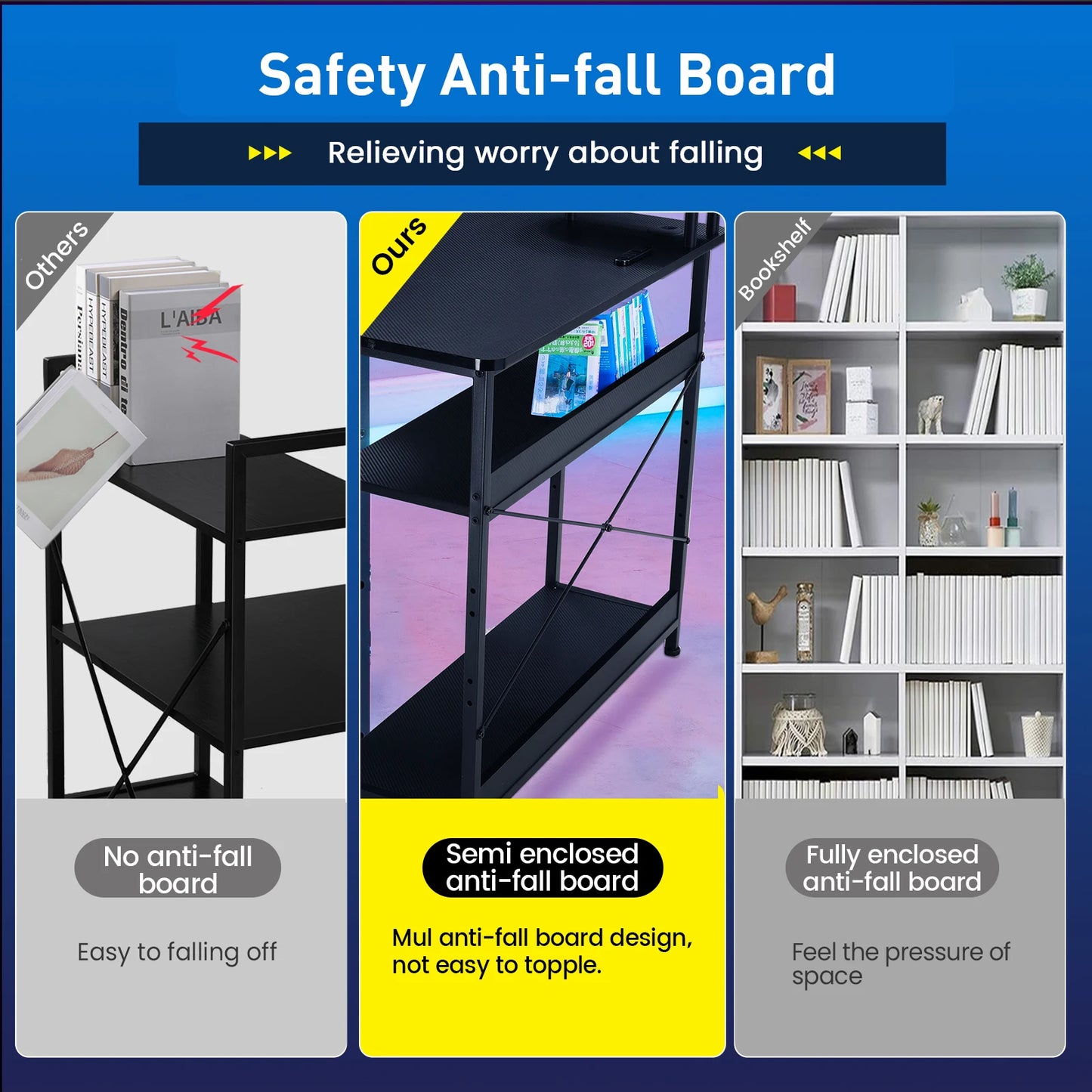 L-Shape Gaming Desk with Drawers, Carbon Fiber Computer Desk with Monitor Arm, Gaming Desk for Home Office Desks