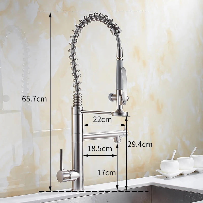 Chrome Brass Tall Kitchen Faucet Mixer Pull Out Spray Single Handle Swivel Spout Tap MH-4829