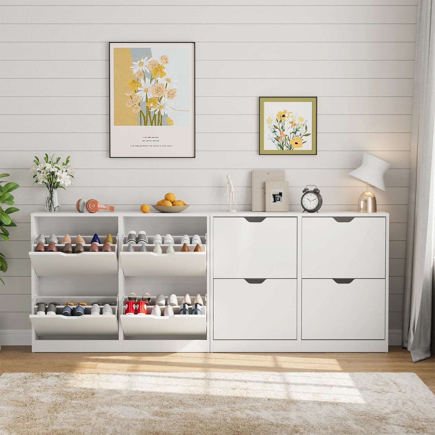 VOWNER Shoe Storage Cabinet with 4 Flip Drawers, Freestanding Shoe Cabinet