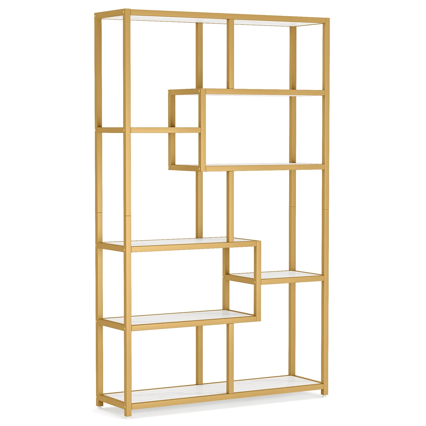 Tribesigns 5 Tier Etagere Bookcase Modern Gold Book Shelf Organizer Display Rack with 8 Open Storage Shelves