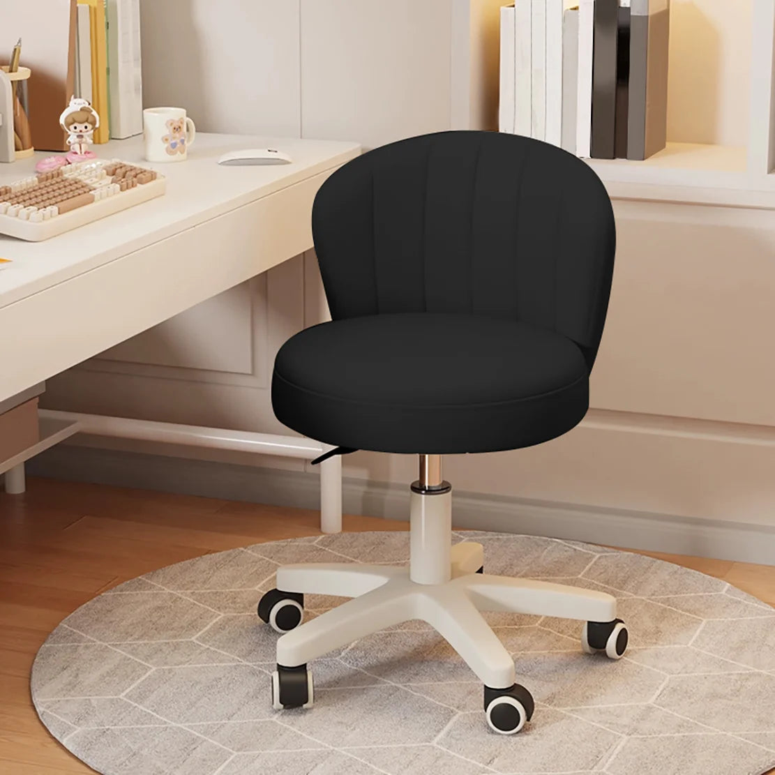 Small Round Rolling Desk Chair Armless Comfy Vanity  with Low Backrest PU Leather Height Adjustable Swivel Work Spa Chair