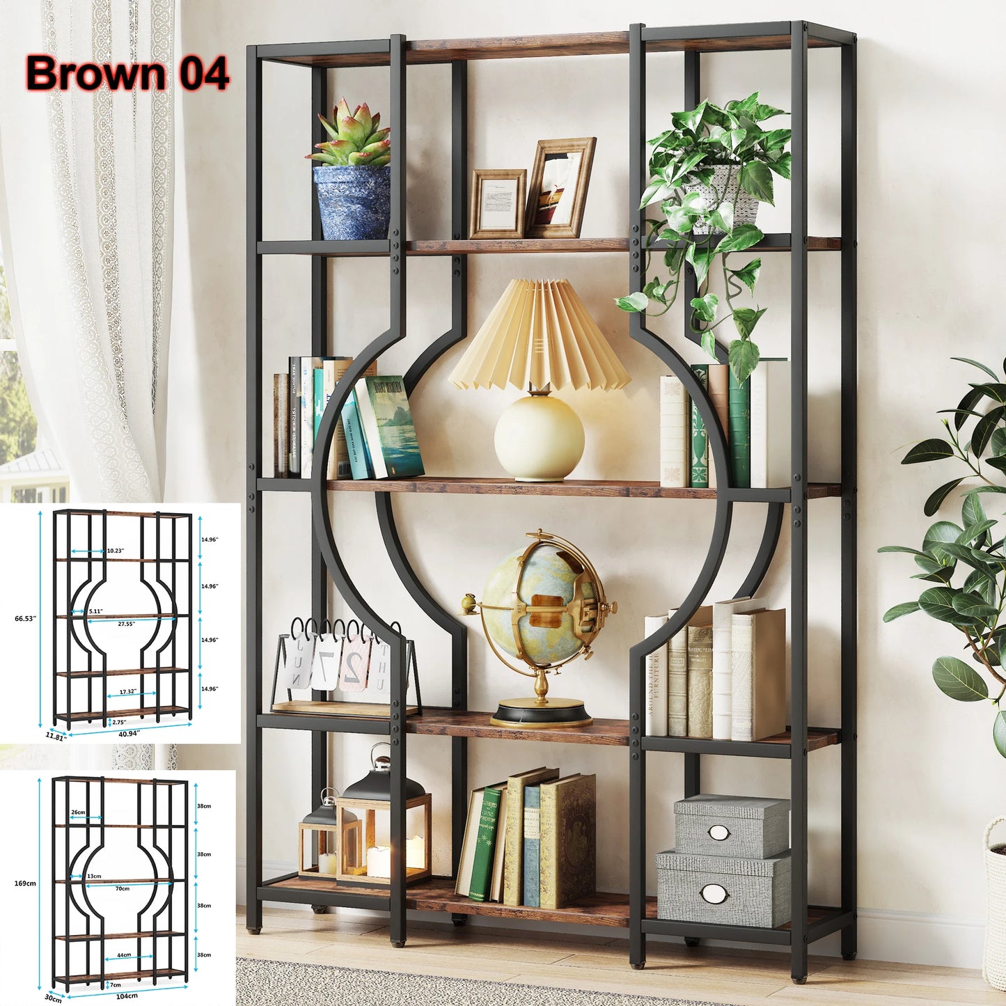Tribesigns Industrial 5 Tier Etagere Bookshelf Freestanding Tall Storage Organizer