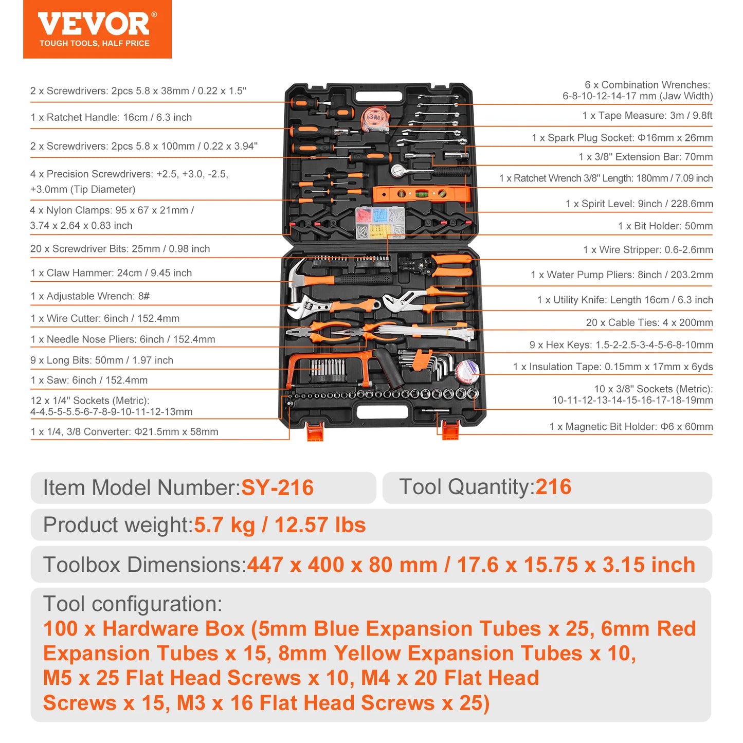 VEVOR Home Repair Tool Kit with Portable Storage Case for DIY Projects and Automotive Maintenance