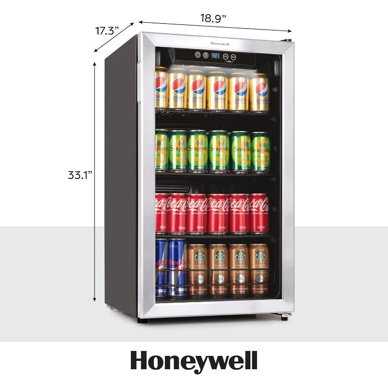 Honeywell Beverage Refrigerator and Cooler, 115 Can Mini Fridge with Glass Door for Soda Beer or Wine for Office or Bar