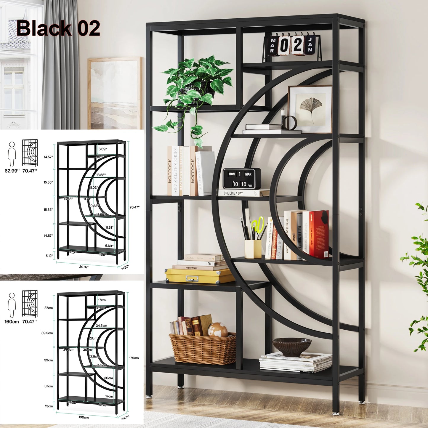 Tribesigns Industrial 5 Tier Etagere Bookshelf Freestanding Tall Storage Organizer