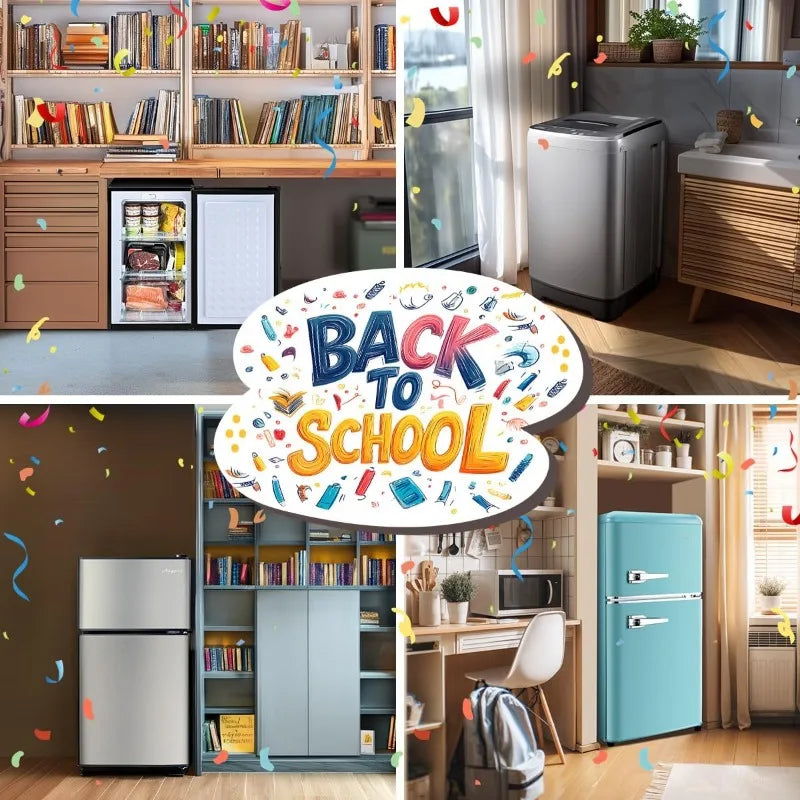 3.2 Cu.Ft Fridge with Freezer, 2 Door Refrigerator with 7 Level Thermostat, LED Light, Adjustable Removable Glass Shelves