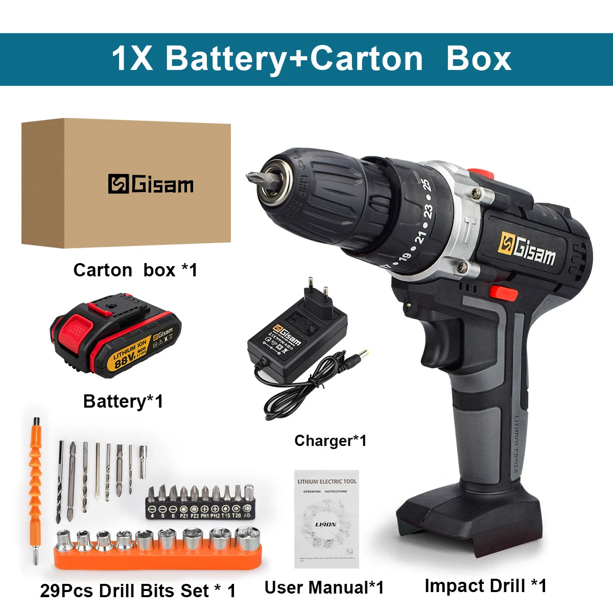 21V Cordless Impact Drill Electric Screwdriver Mini Wireless Hand Drill Lithium Ion Battery Power Tool