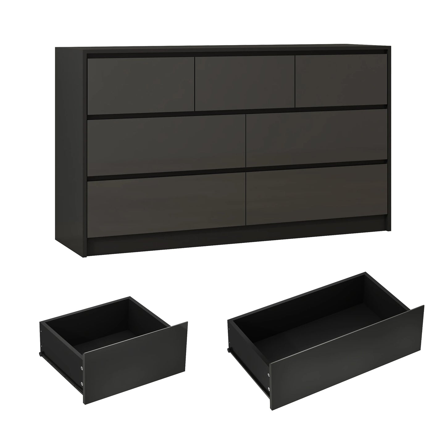 7 Drawer Dresser for Bedroom 55 Inch Modern Chest of Drawers for Closet Wide Drawer Organizer Cabinet in White and Black