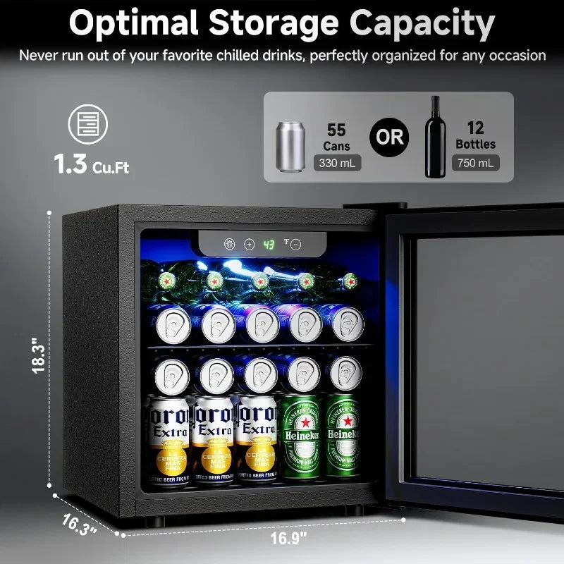 Beverage Refrigerator Cooler - 12 Bottle 50 Can Mini Fridge with Glass Door, Soda Wine Beer Drink Fridge - Small Refrigerator