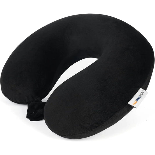 Travel Pillow 100% Pure Memory Foam Travel Neck Pillow, Airplane Pillow for Traveling、Car、Home、Office，Washable Cover（Black）