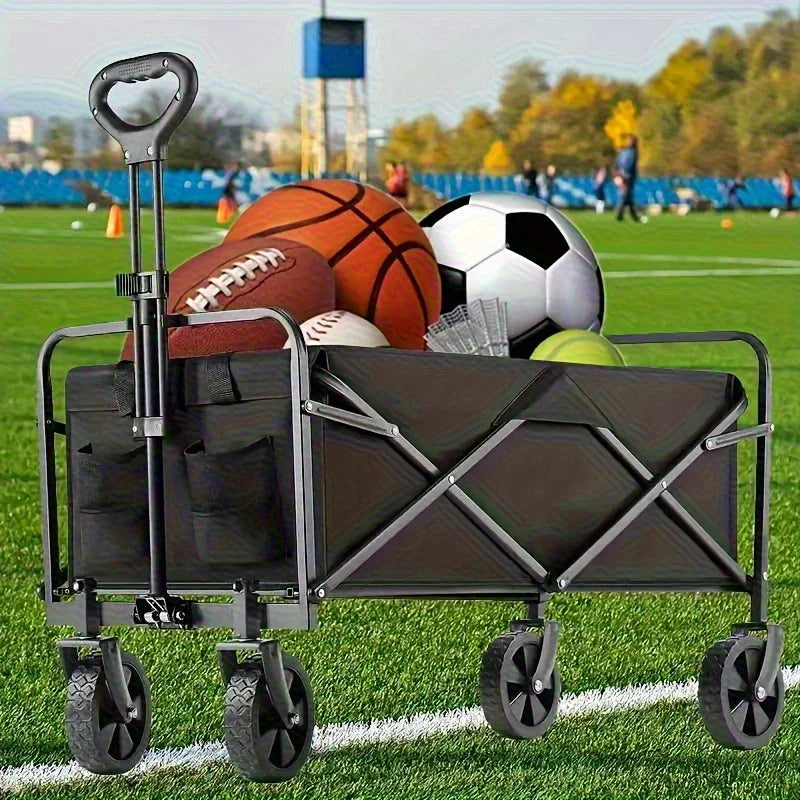 Collapsible Folding Beach Wagon Cart, Utility Large Capacity Cart Foldable Wagon with All Terrain Wheels, Grocery Wagon Cart