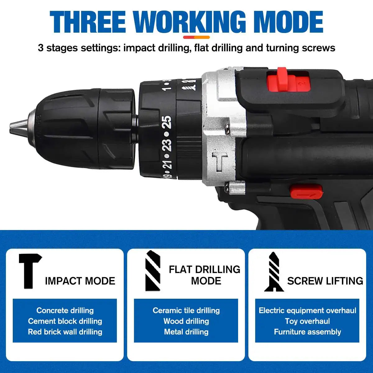 21V Cordless Impact Drill Electric Screwdriver Mini Wireless Hand Drill Lithium Ion Battery Power Tool