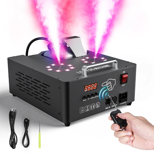 UKing 2000W Double Tube Adjustable Fog Machine DMX512 13CH Smoke Machine with 8 Plus 8 RGB 3 in 1 LED Colorful DJ Wedding Stage Spray