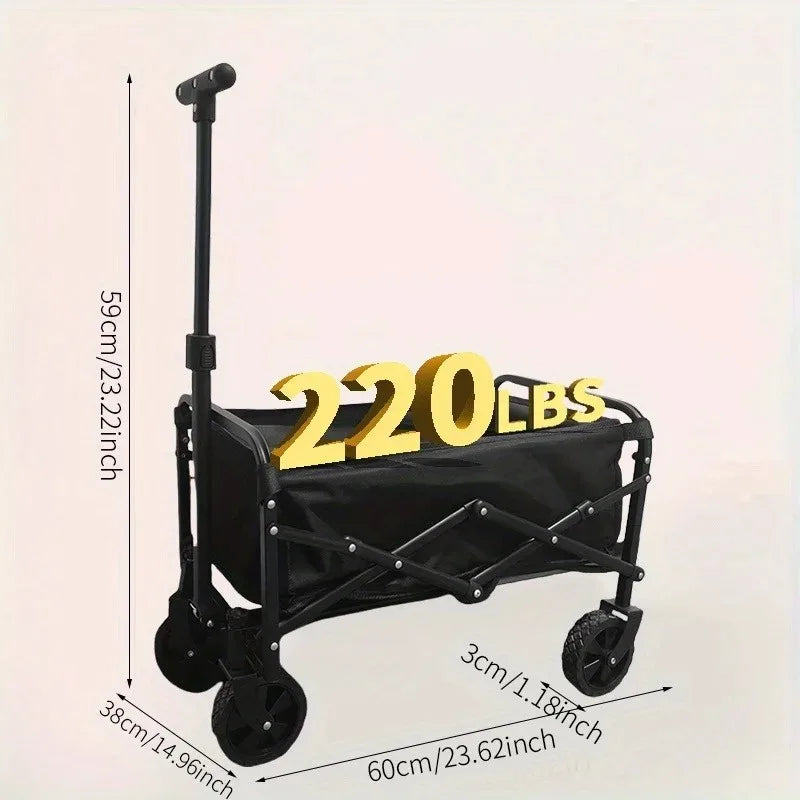Collapsible Folding Beach Wagon Cart, Utility Large Capacity Cart Foldable Wagon with All Terrain Wheels, Grocery Wagon Cart