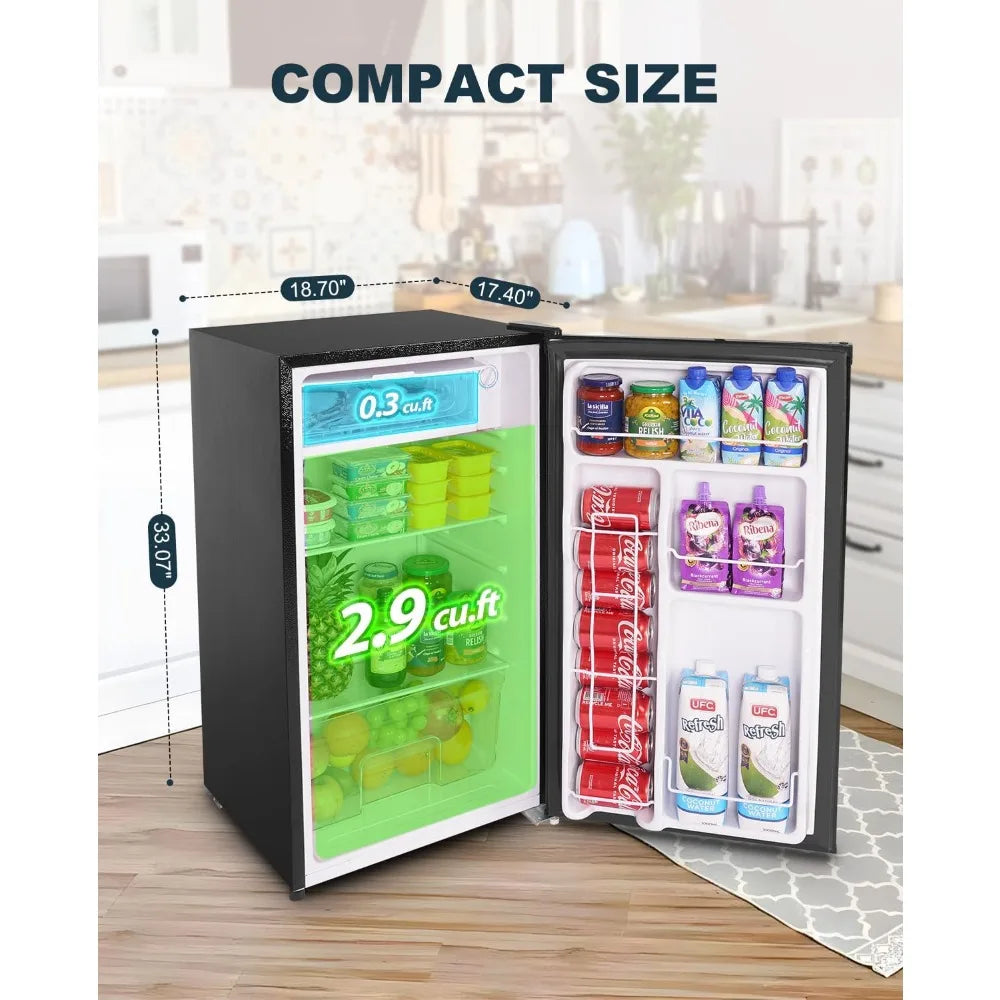 3.2 Cu.Ft Mini Fridge with Freezer, Single Door Mini Fridge, Dorm Fridge, Adjustable Thermostat, Mini Refrigerator for Bedroom