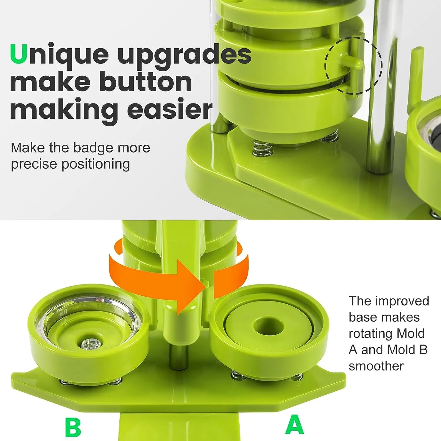 HTVRONT Button Maker 58mm Badge Maker Machine DIY Button Pin with 440Pcs Free Parts Press Kit Ergonomic Arc Handle Punch Press