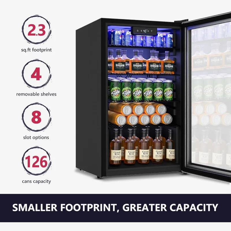 Beverage Refrigerator Cooler - 126 Can Mini Fridge with Glass Door for Soda Beer or Wine, Beverage Cooler for Home