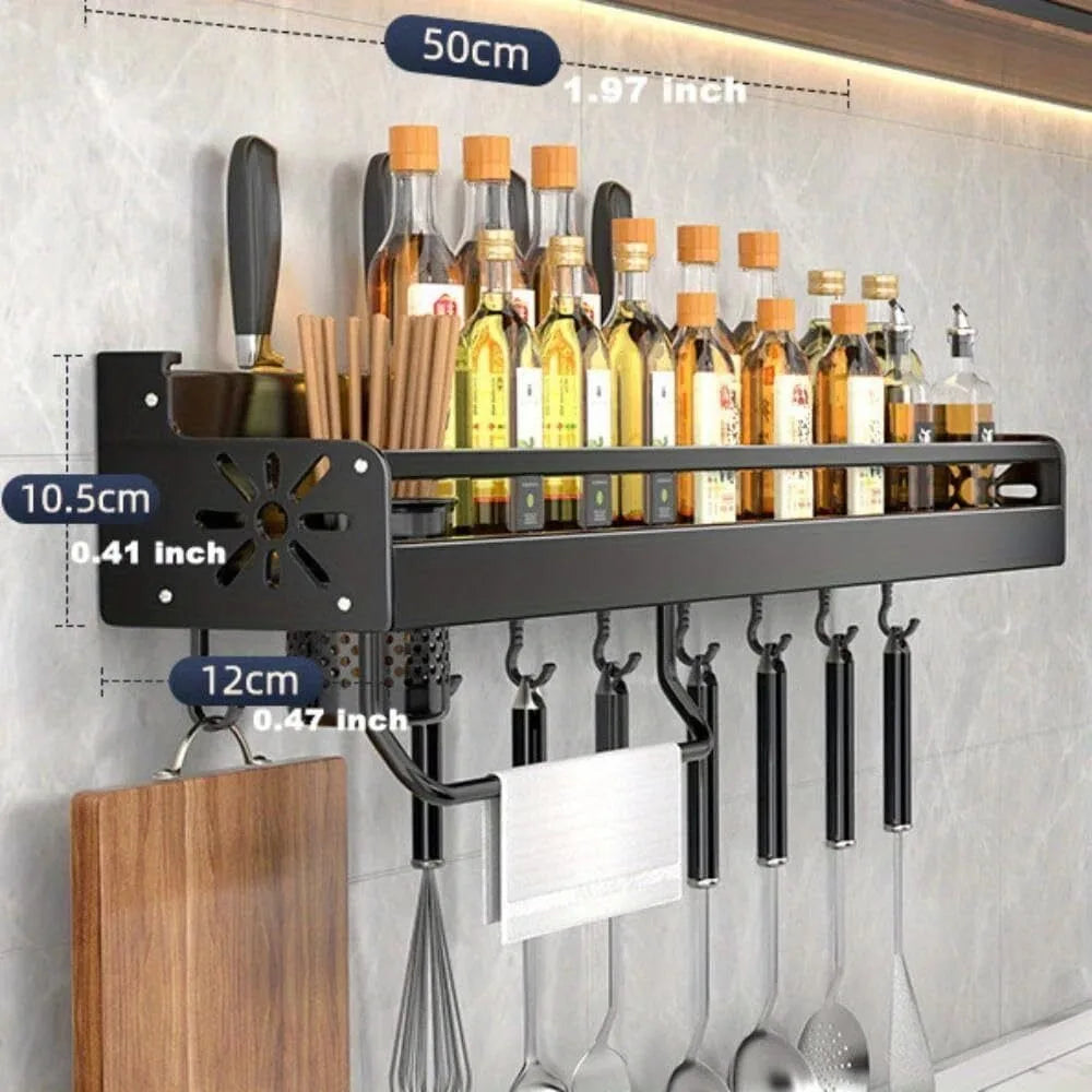Wall-mounted Kitchen Organizer Shelf Spice Storage Rack Kitchen Knife Holder Wall Seasoning Chopstick Spoon Shovel Storage
