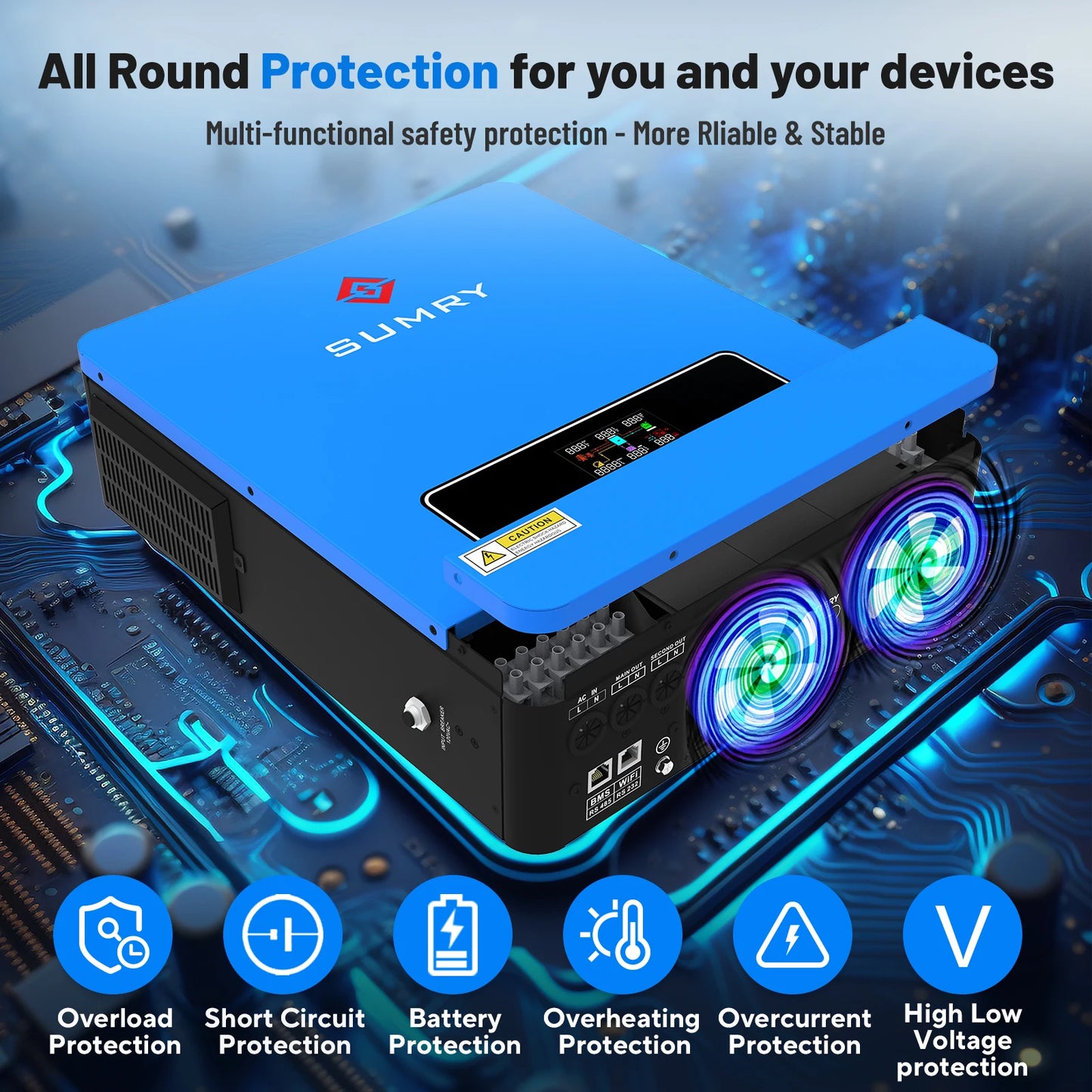 Sumry 3.6kw Hybrid Solar Inverter 110 120v 24v Dual Output MPPT 120A 60 450v 50 60hz Home Inversor Pure Sine Wave