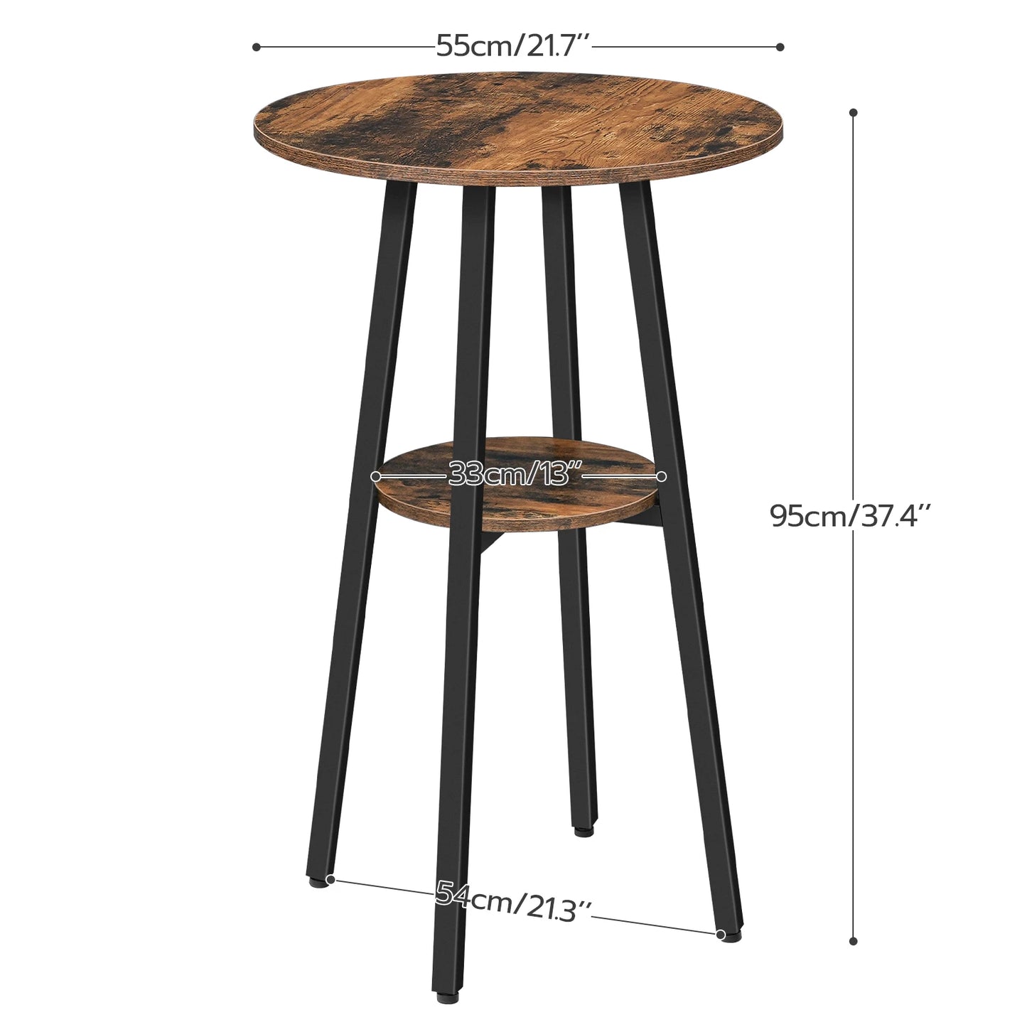 Bar Table, Round Pub Table, 2-Tier Bistro Table with Storage, 37.4" High Top Table for Small Spaces, Cocktail Table