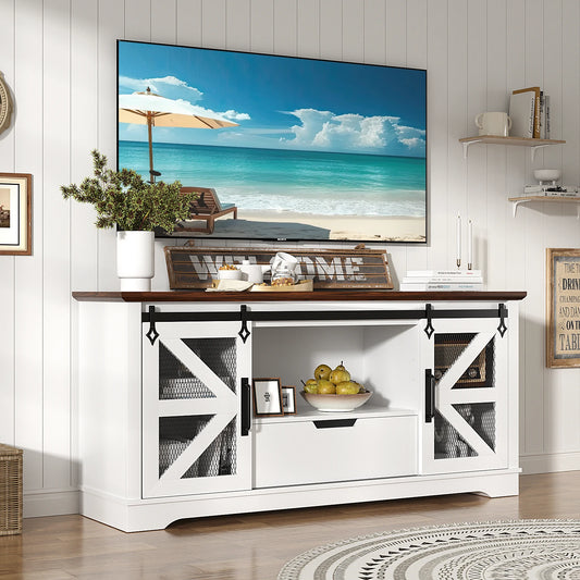 Modern TV Stand for TVs up to 60’’, Entertainment Center w/1 Drawer & 2 Storage Cabinets, Large Media Console Cabinet