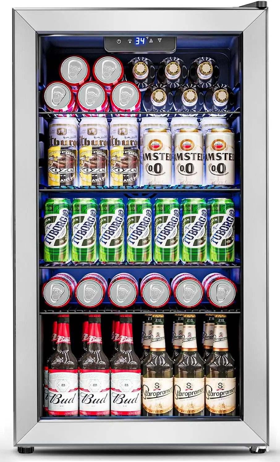 3.2 Cu.Ft Mini Fridge with Glass Door - 126 Can Beverage Refrigerator Cooler for Drink Beer Wine Soda, Small Refrigerator
