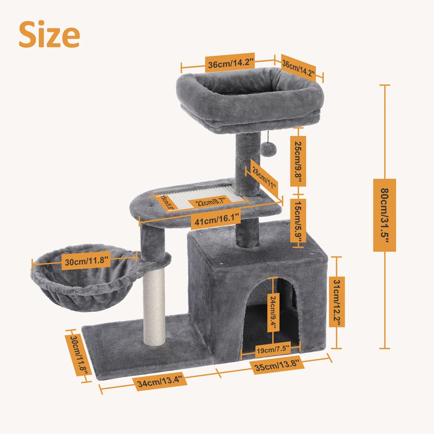Cat tree Cat Tower for Indoor Cats 2 Styles Cat Activity Tree with Cat Scratching Posts Big Hammock and Removable Top Perch Grey
