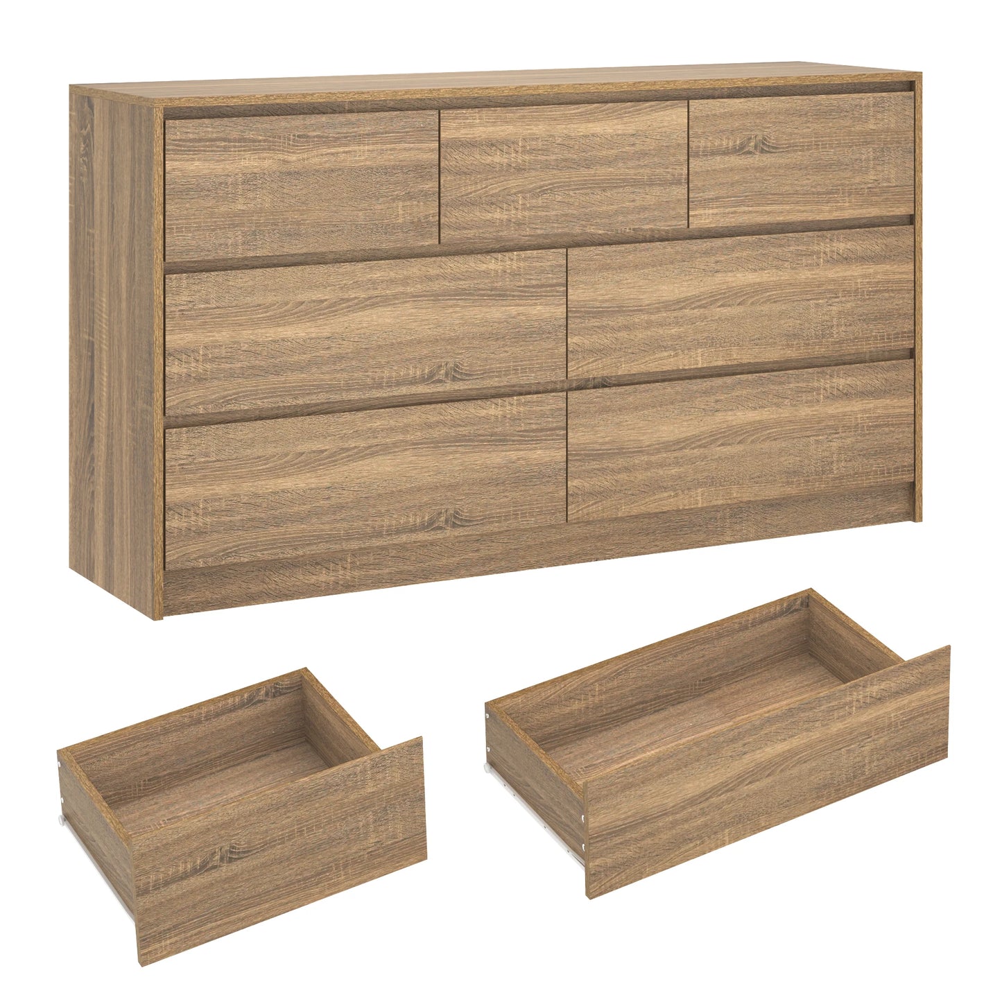 7 Drawer Dresser for Bedroom 55 Inch Modern Chest of Drawers for Closet Wide Drawer Organizer Cabinet in White and Black