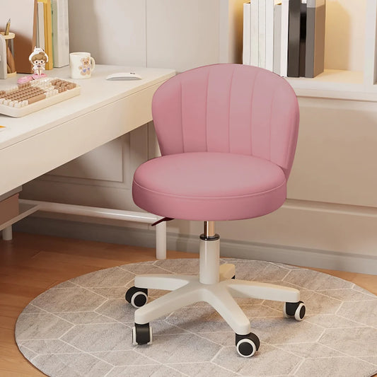Small Round Rolling Desk Chair Armless Comfy Vanity  with Low Backrest PU Leather Height Adjustable Swivel Work Spa Chair