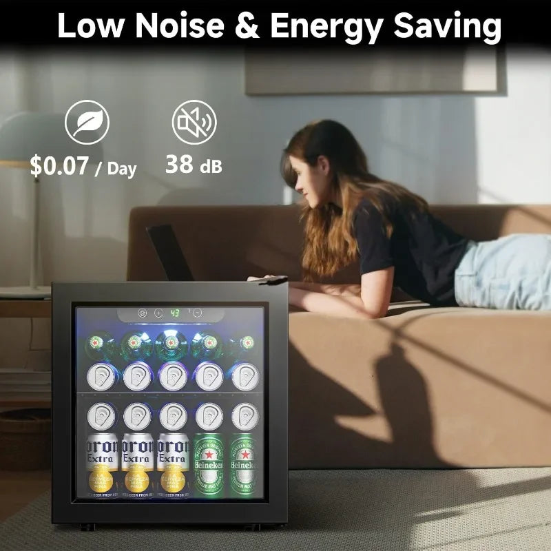 Beverage Refrigerator Cooler - 12 Bottle 50 Can Mini Fridge with Glass Door, Soda Wine Beer Drink Fridge - Small Refrigerator