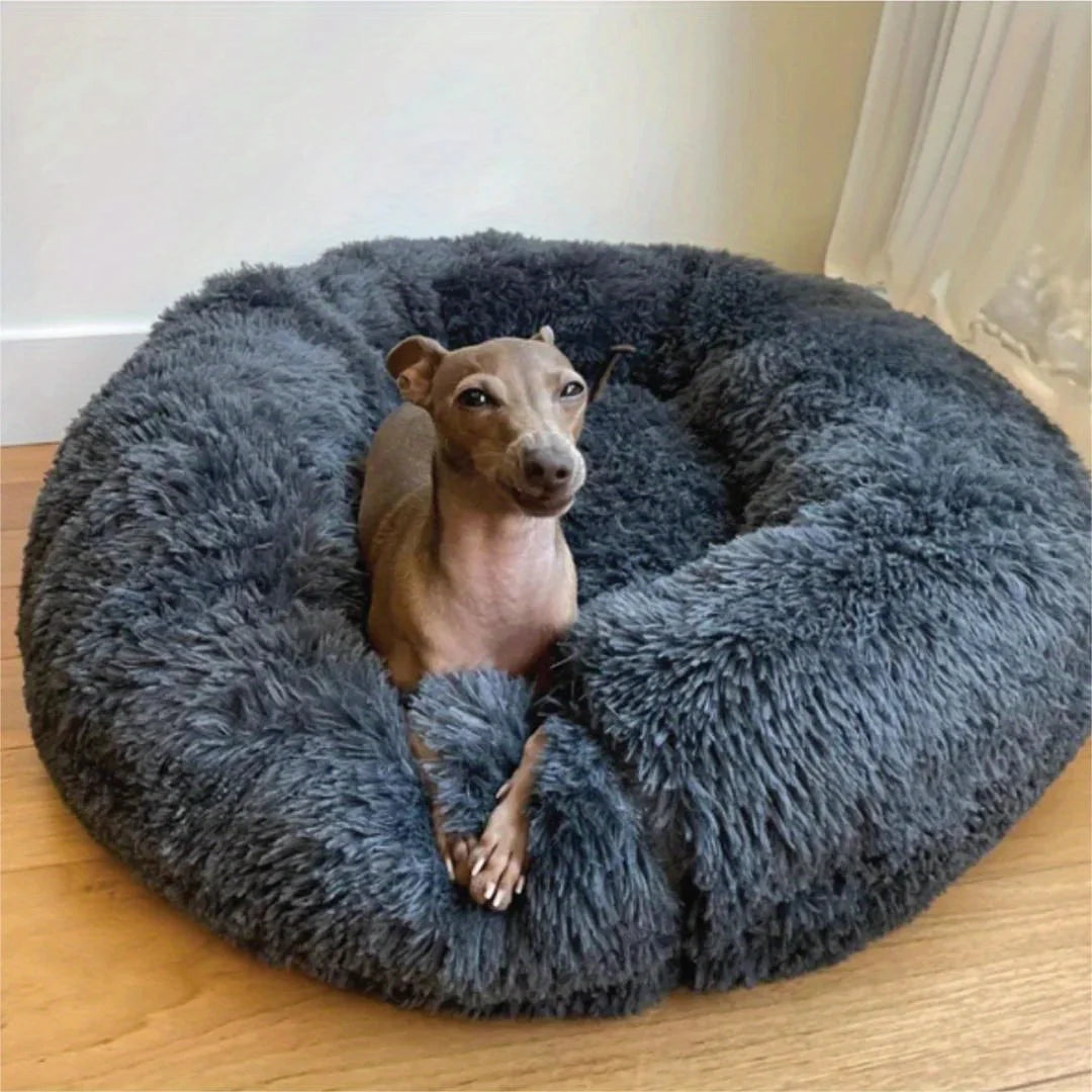 50-100cm Calming Donut Bed For Dog and Cat，Super Soft Plush Pet Cat Beds, Cute Fluffy Round Pet Bed Non-Slip Washable