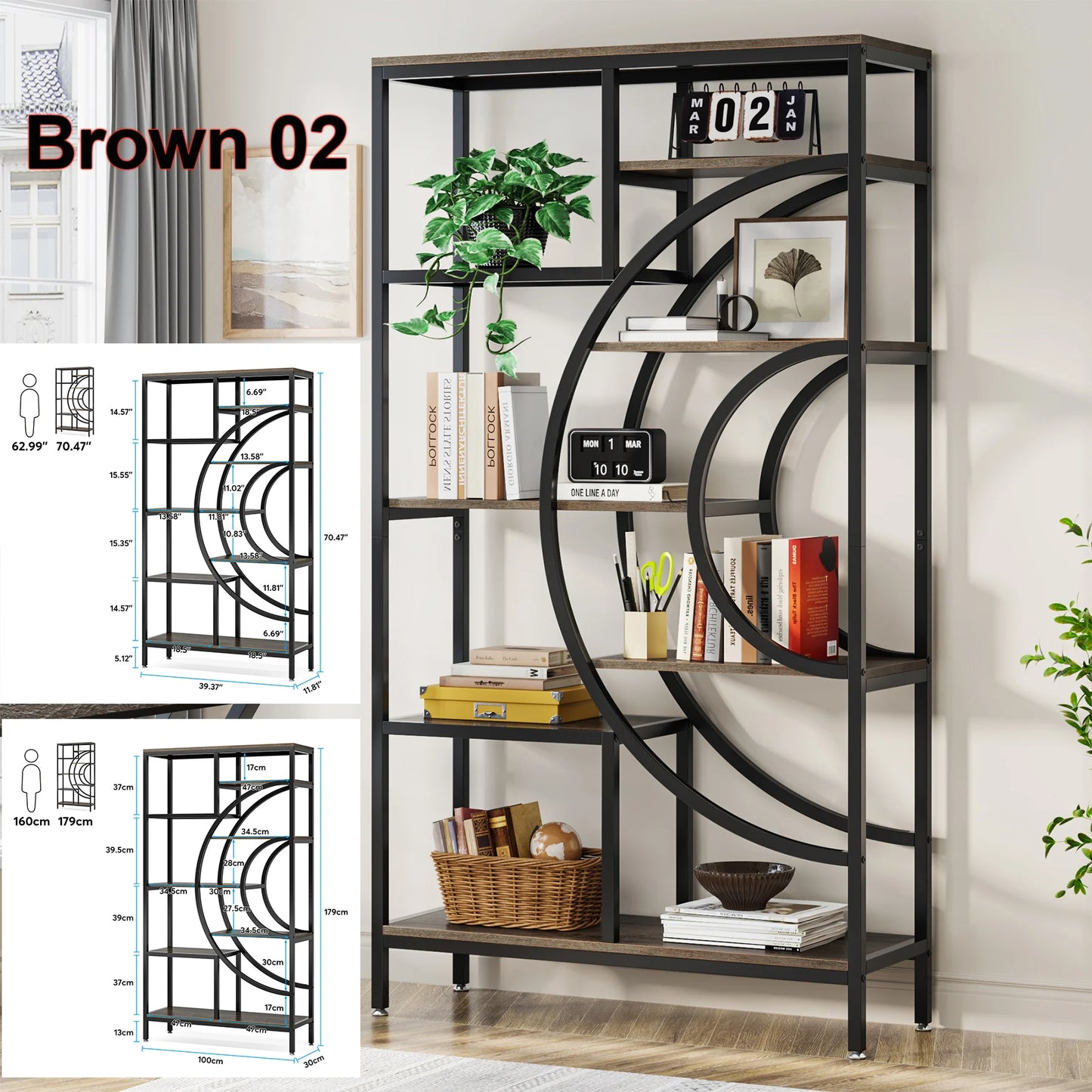 Tribesigns Industrial 5 Tier Etagere Bookshelf Freestanding Tall Storage Organizer