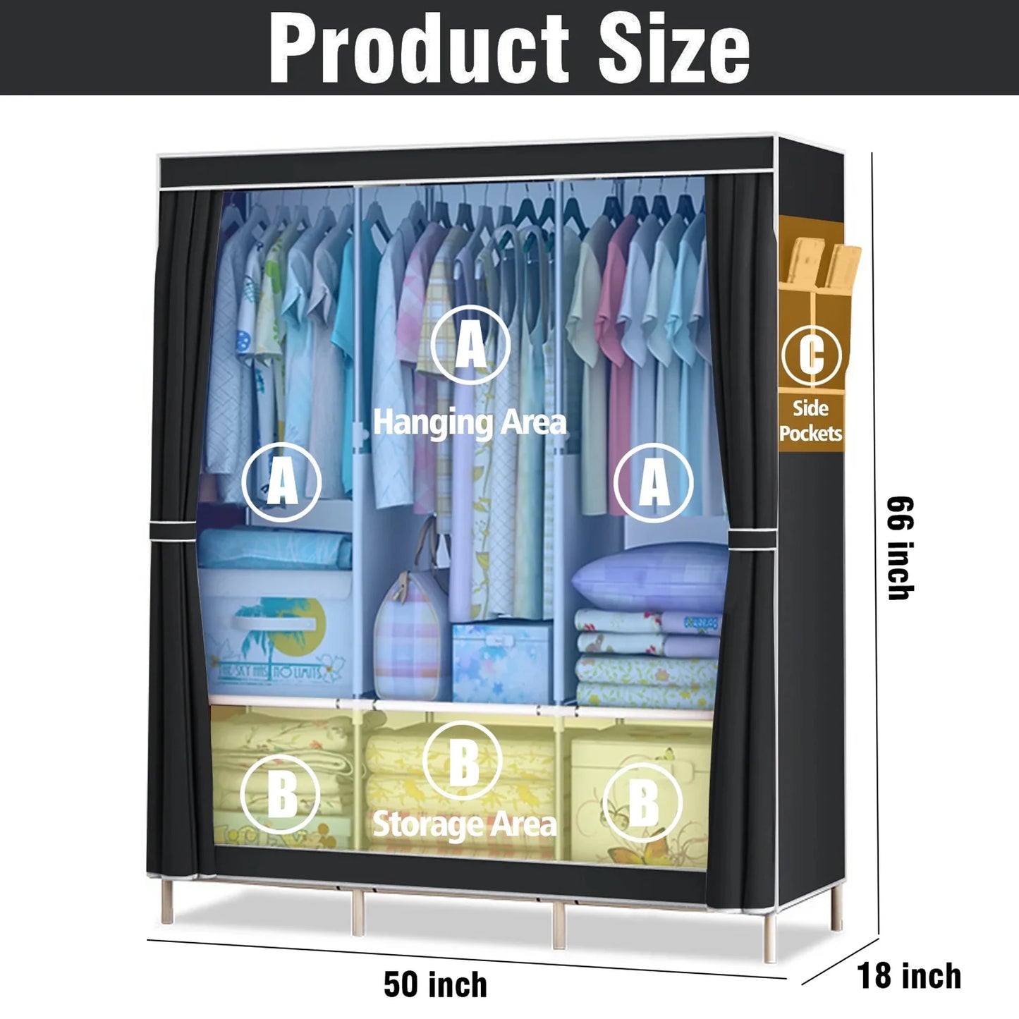 Closet Wardrobe Portable Organizer Storage Rack Clothes Shoe Clothing Shelf Dustproof Non-woven Fabric Quick and Easy to Assembl