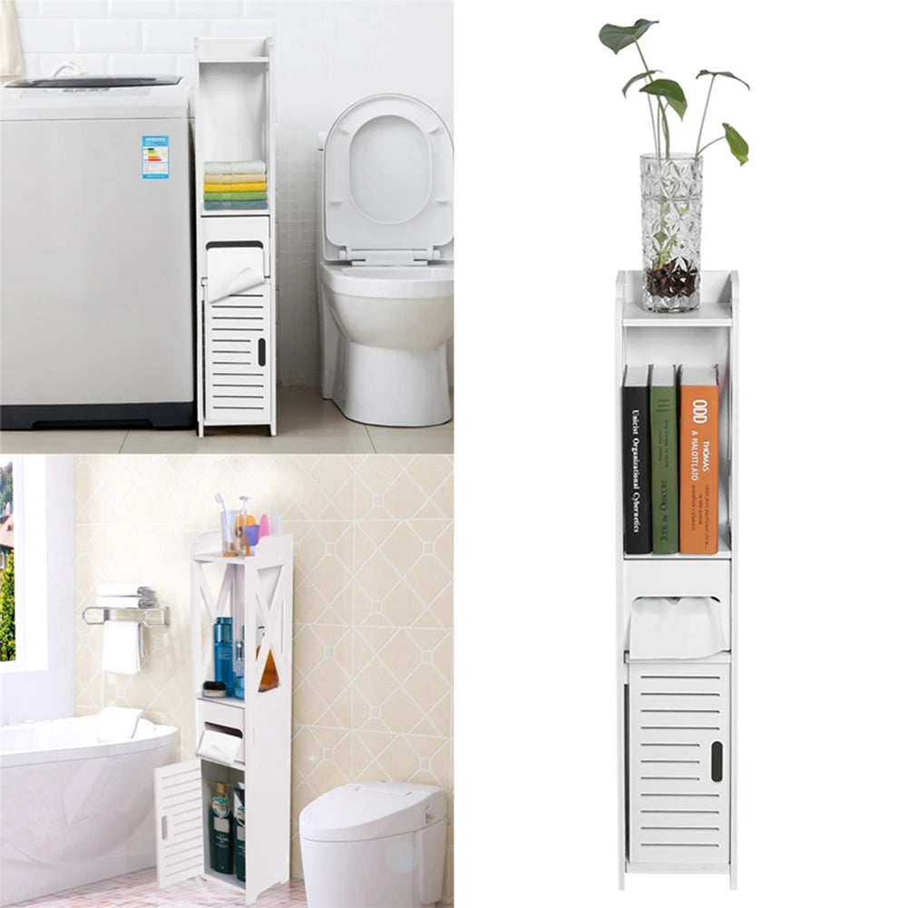 80x15.5x15CM Bathroom Toilet Furniture Cabinet White Wood Cupboard Shelf Tissue Storage Rack