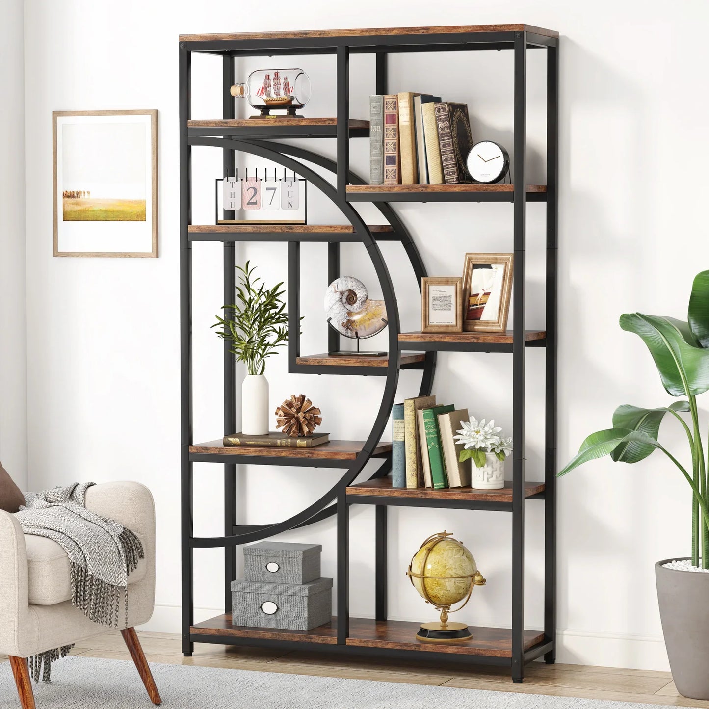 Tribesigns Industrial 5 Tier Etagere Bookshelf Freestanding Tall Storage Organizer