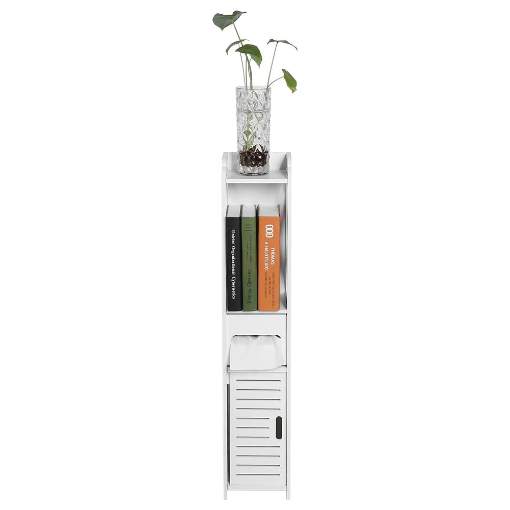 80x15.5x15CM Bathroom Toilet Furniture Cabinet White Wood Cupboard Shelf Tissue Storage Rack