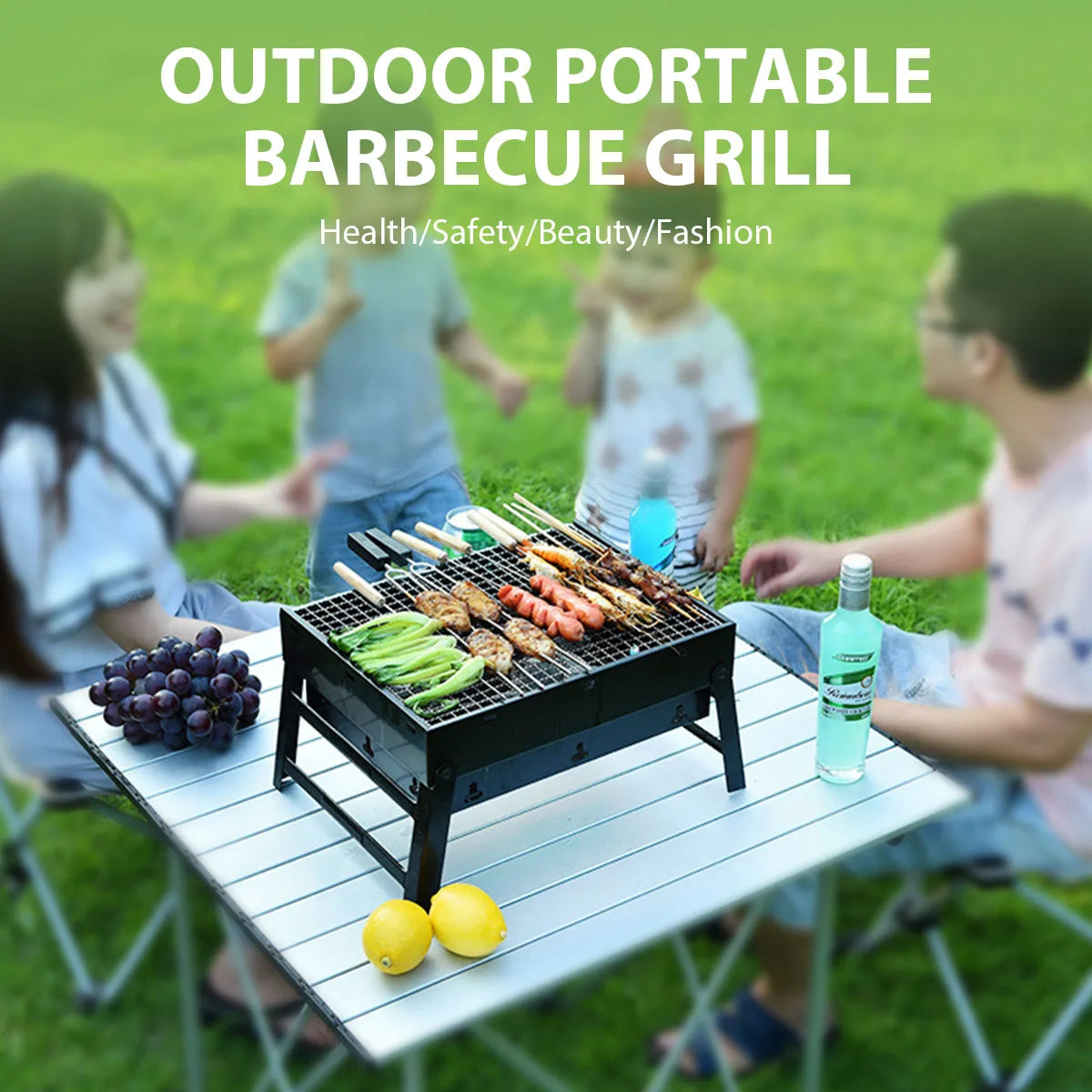 Portable BBQ Charcoal Grill Stainless Steel Small Mini BBQ Tool Kit Outdoor Cooking Camping Picnic Beach Portable BBQ