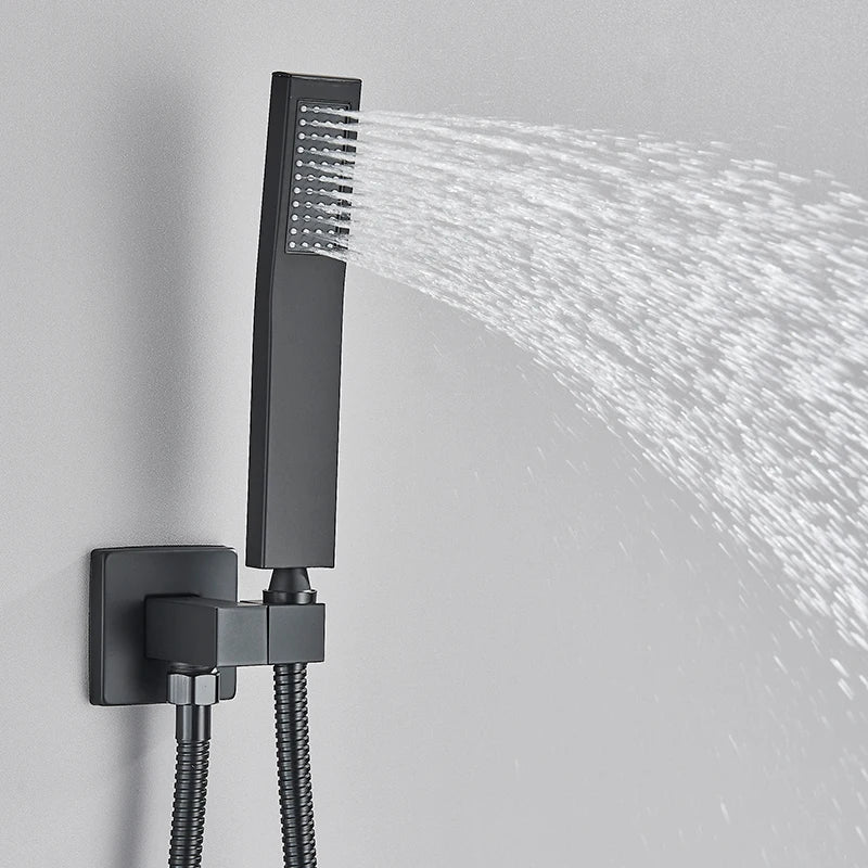 Black Concealed Shower System Rain Waterfall Bathroom Faucet Set with Tub Spout
